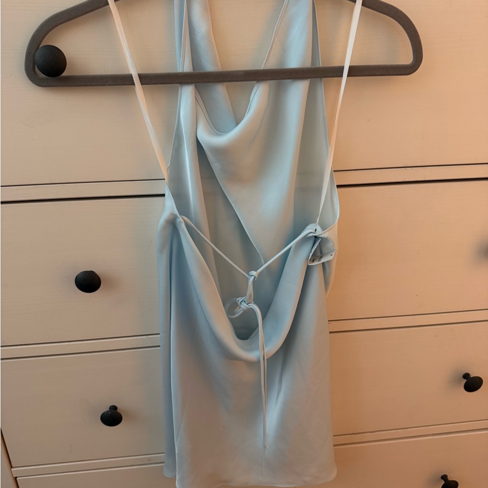 NWT Aritzia Babitz ice blue satin cowl halter top (Size S) - Picture 2 of 8
